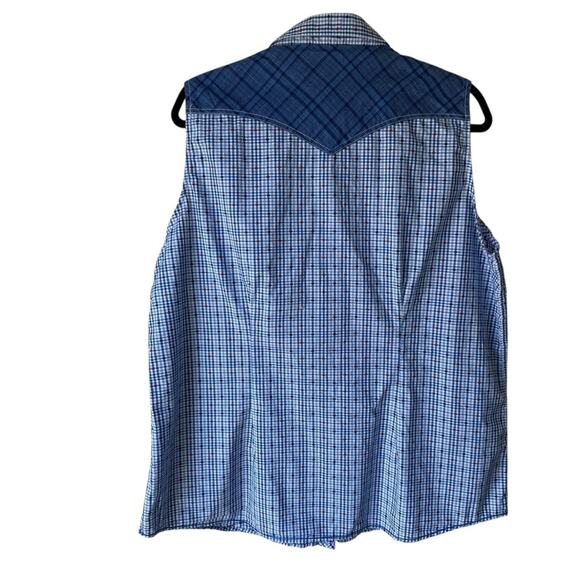 Panhandle Women's Western Blue Plaid Sleeveless Button-Up Shirt Size XL - Picture 2 of 4